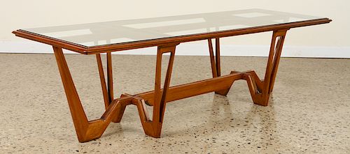 ITALIAN GLASS WOOD COFFEE TABLE ICO