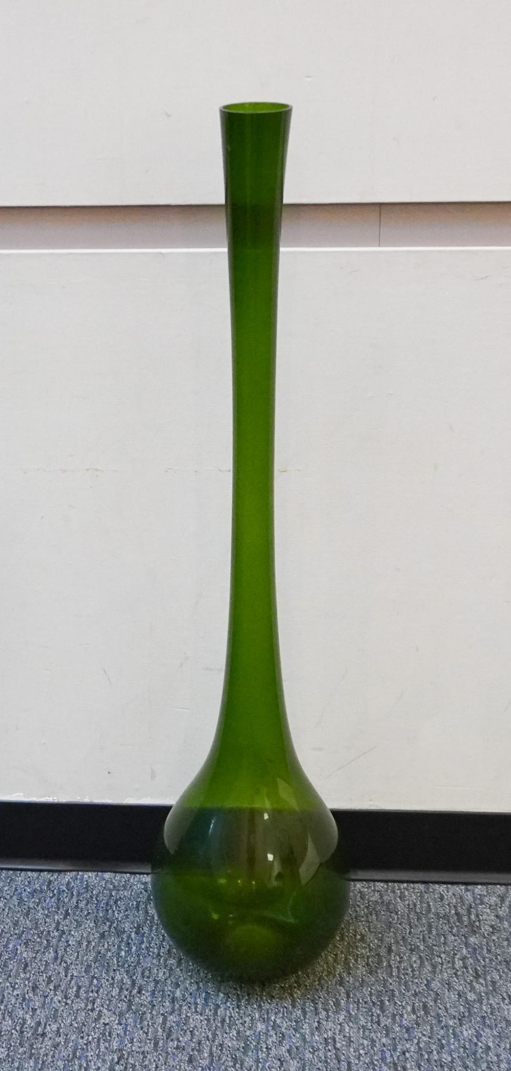 ITALIAN GREEN GLASS TALL VASE, H: