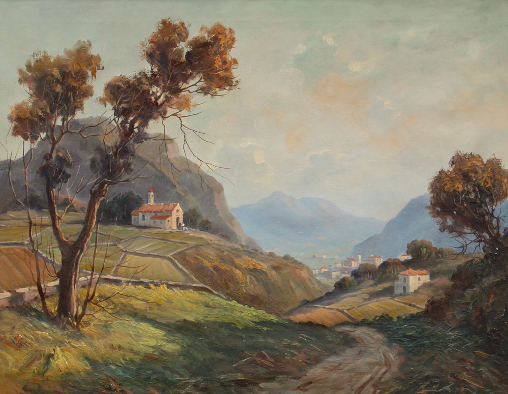 ITALIAN LANDSCAPE WITH VILLAGE IN