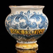 ITALIAN MAIOLICA FOOTED DRUG J