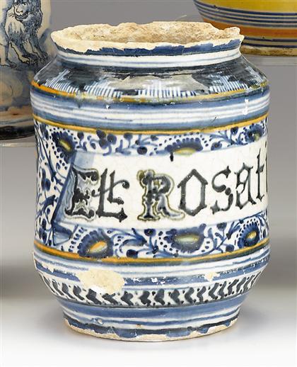 Italian maiolica short albarello