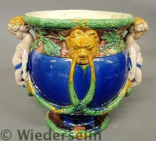 Italian majolica cachepot with lion
