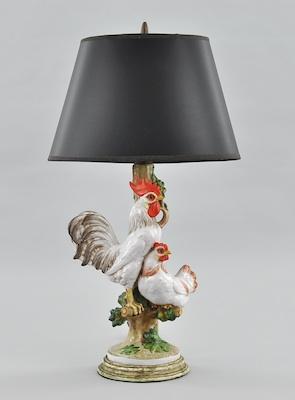 Italian Majolica Rooster & Hen Lamp