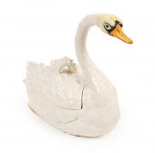 ITALIAN MAJOLICA SWAN TUREENIt