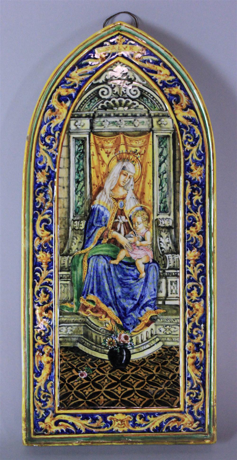 ITALIAN MAJOLICA WALL PLAQUE marked