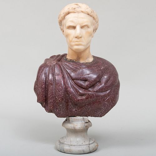 ITALIAN MARBLE AND PORPHYRY BUST OF