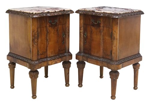 ITALIAN MARBLE-TOP CARVED WALNUT