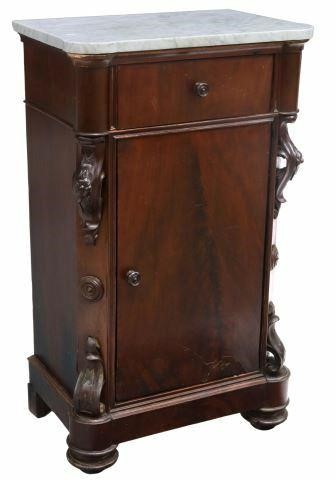 ITALIAN MARBLE-TOP MAHOGANY BEDSIDE