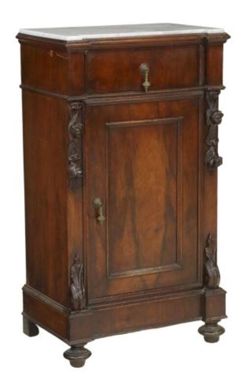 ITALIAN MARBLE-TOP WALNUT BEDSIDE