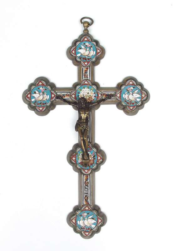 ITALIAN MICRO MOSAIC CRUCIFIX: