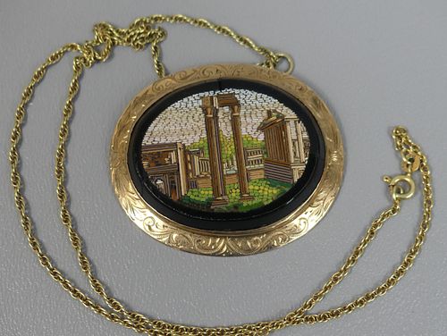ITALIAN MICROMOSAIC BROOCH & GOLD
