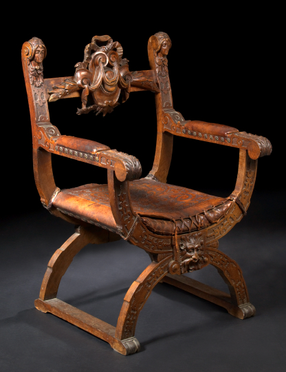 Italian Oak Savonarola Chair, 