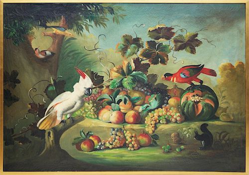 ITALIAN OIL ON CANVAS "BIRDS AND