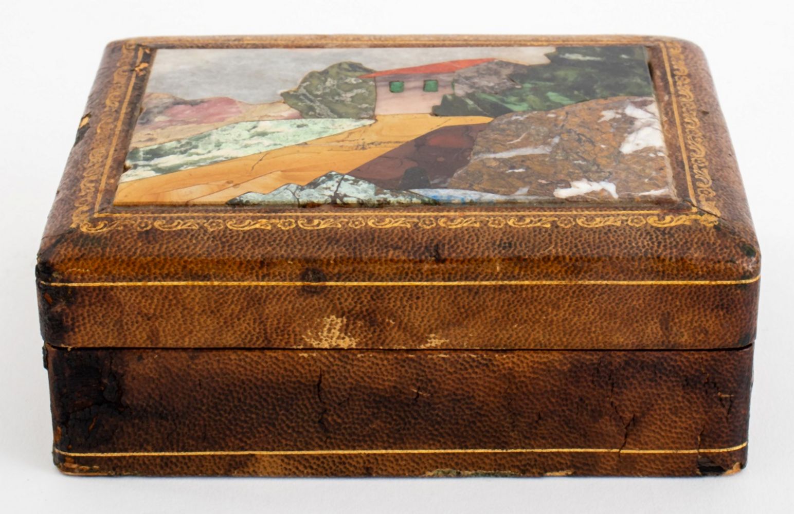 ITALIAN PIETRA DURA AND LEATHER