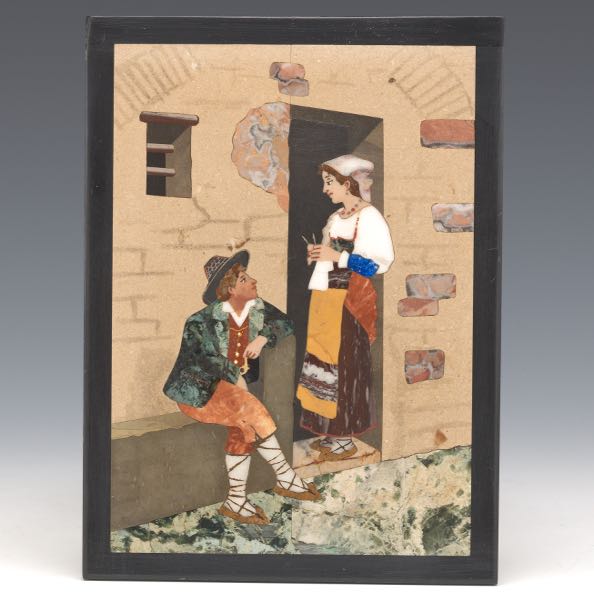 ITALIAN PIETRA DURA PLAQUE  7 ½"