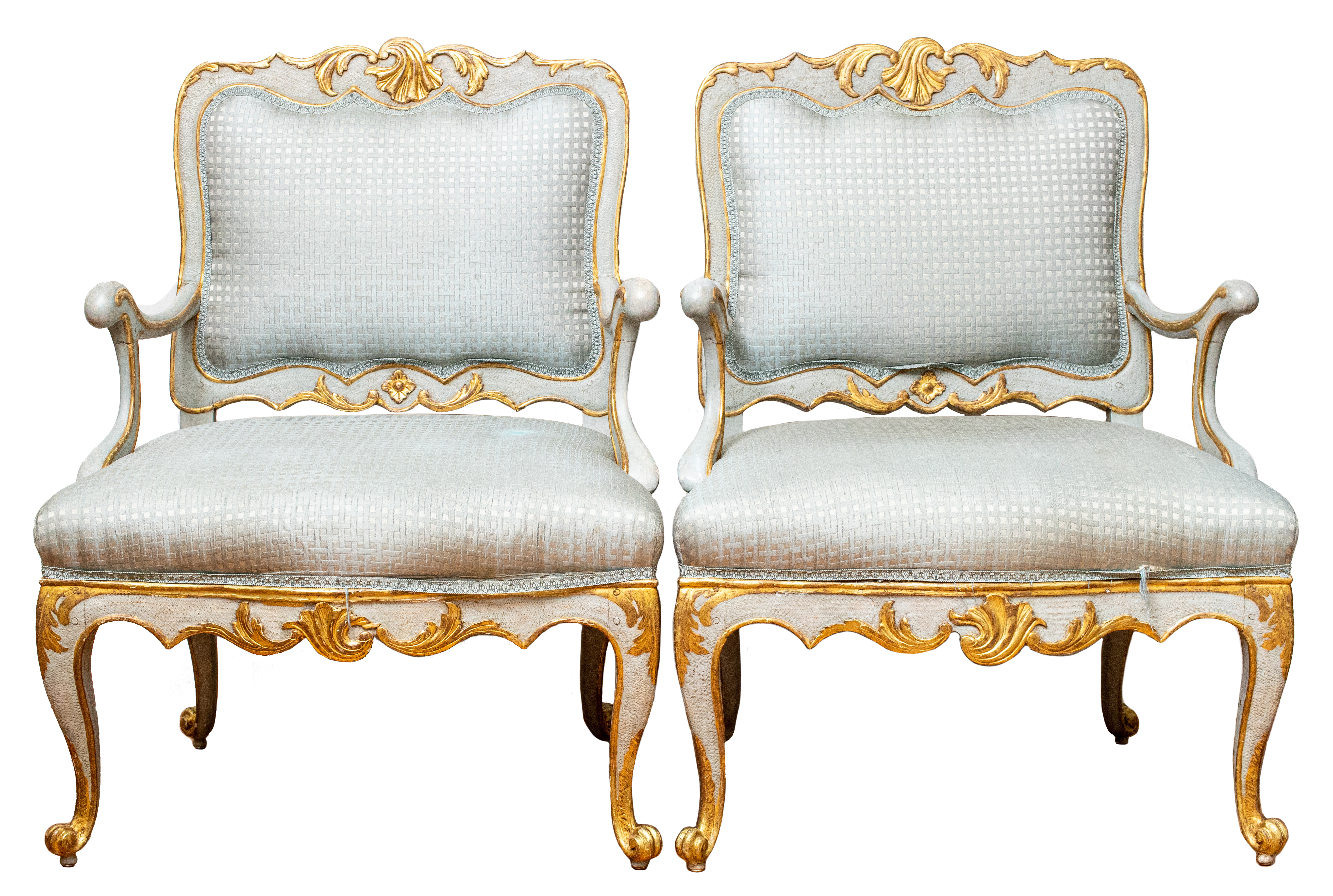 ITALIAN ROCOCO BLUE ARMCHAIRS, 18TH