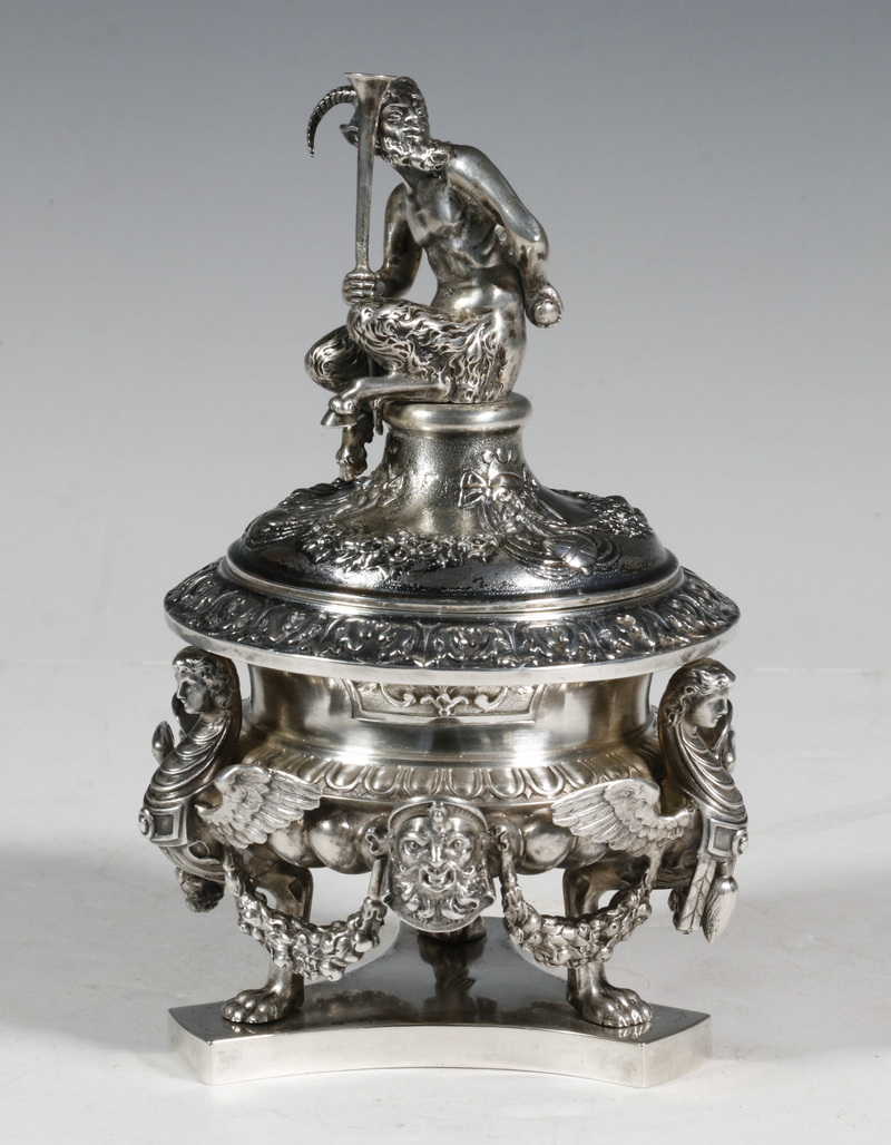 ITALIAN SILVER FIGURAL CAVIAR DISH,