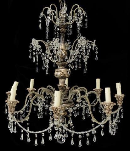 ITALIAN SILVERED WOOD & CRYSTAL