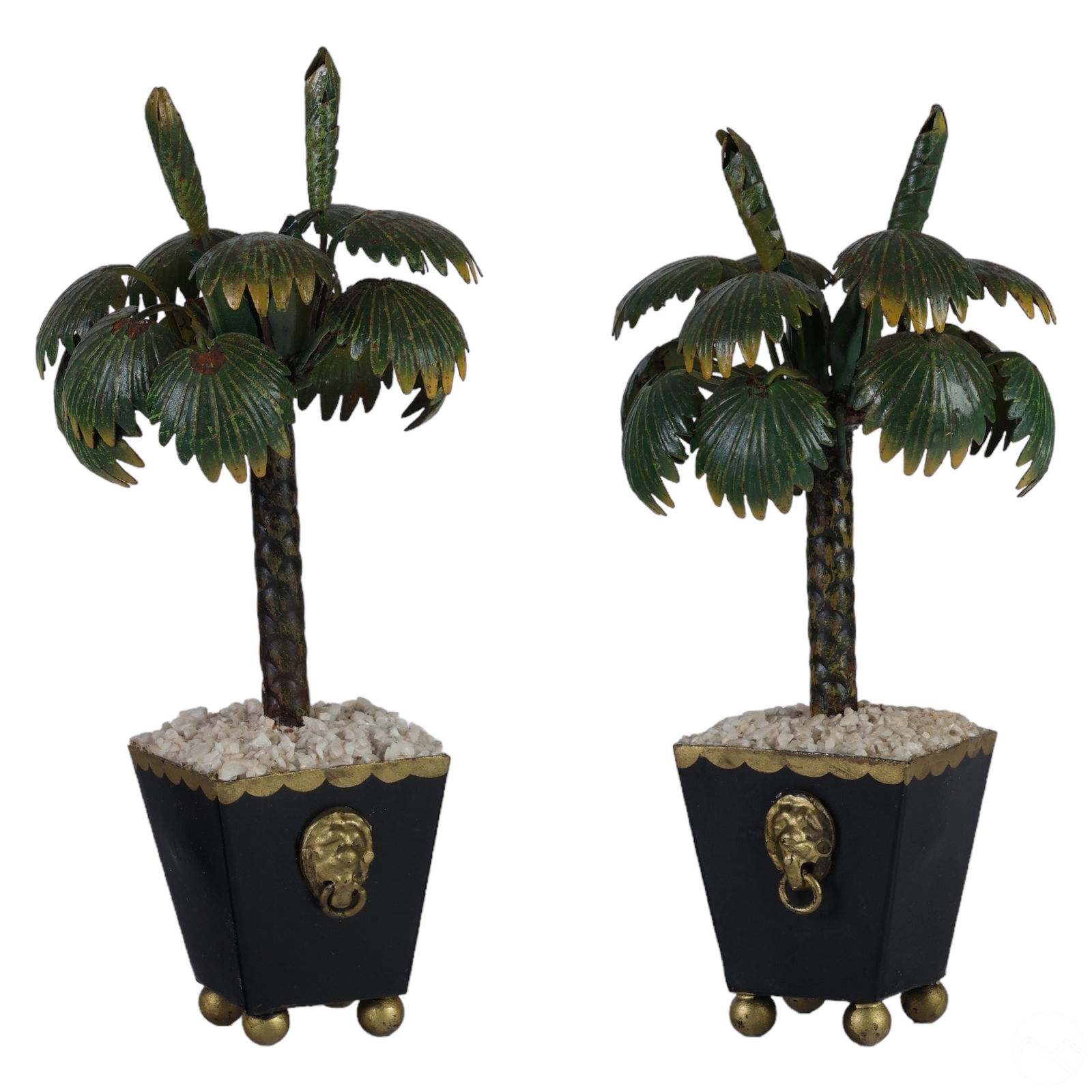 ITALIAN TOLE PAIR PALM TREE IN URNS