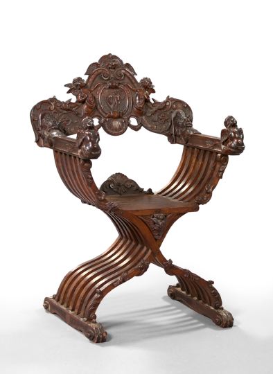 Italian Walnut Savonarola Chair, 