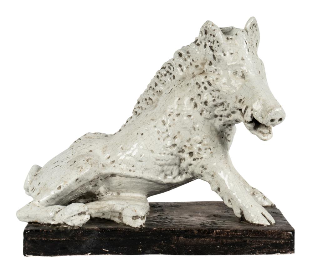 ITALIAN WHITE-GLAZED CERAMIC BOAR