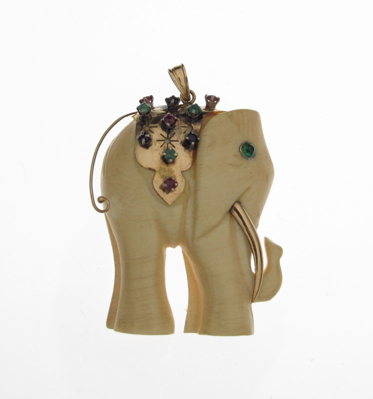 IVORY AND GEMSTONE ELEPHANT