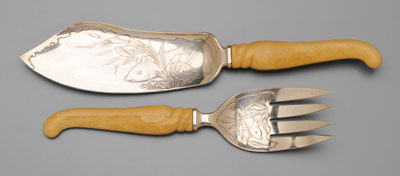 Ivory and sterling fish set: