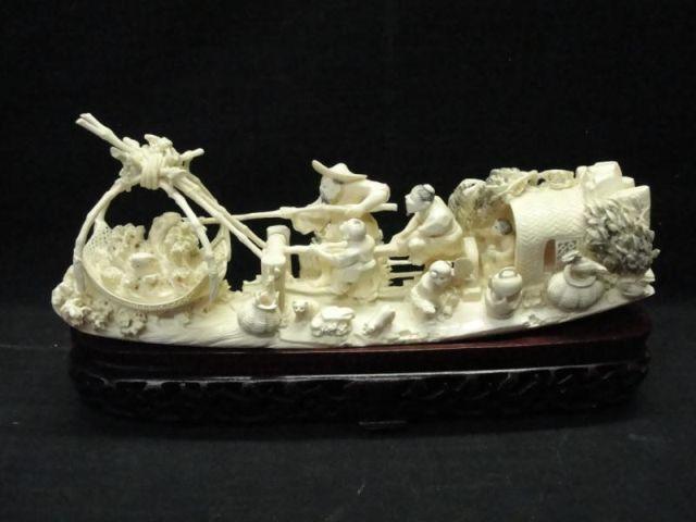 Ivory Carved Fishing Junk on
