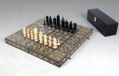 IVORY CHESS SET WITH INLAID BO