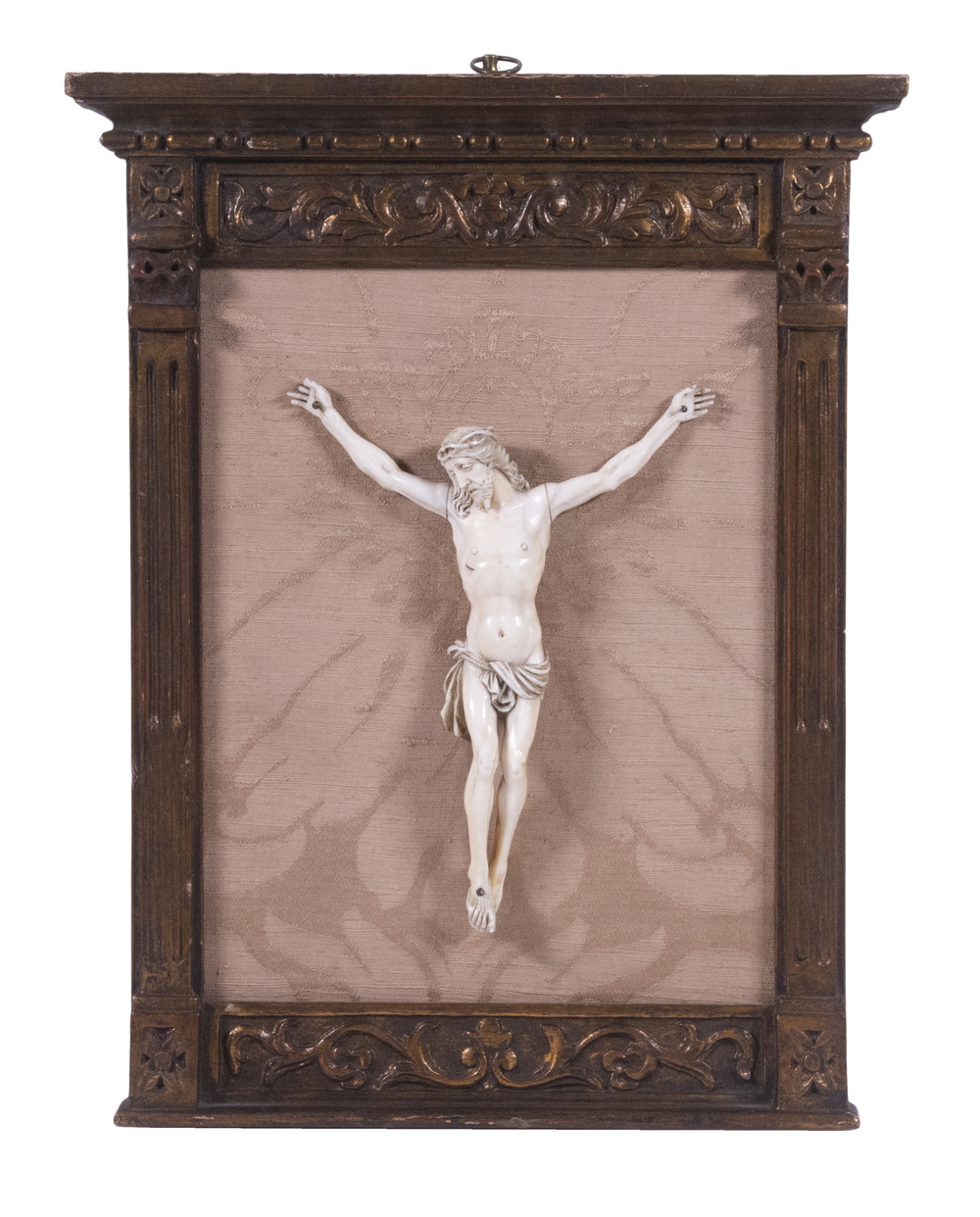 IVORY CRUCIFIX, FRAMED 19th c.