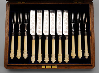 Ivory-handle cased fruit set: ivory