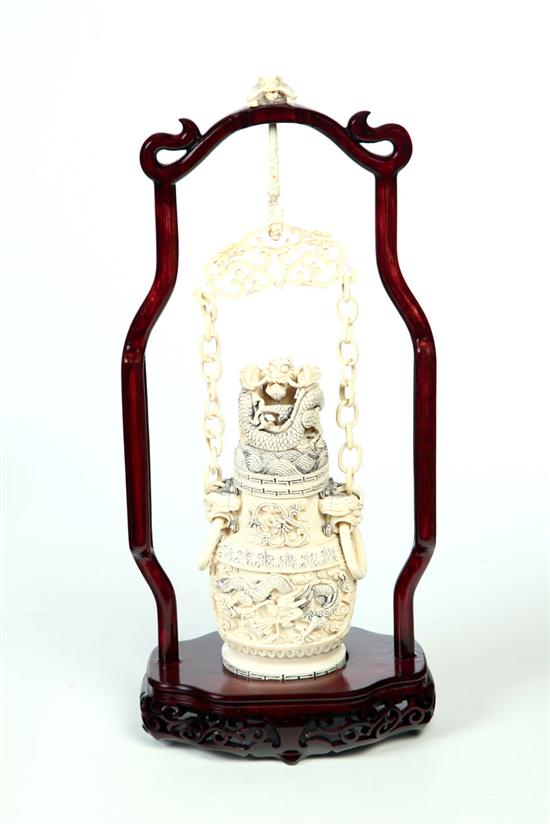 IVORY HANGING URN WITH STAND. 