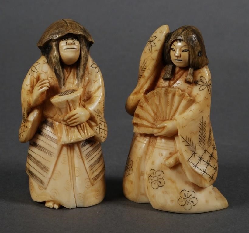 IVORY KABUKI ACTOR 2PCSJapanese