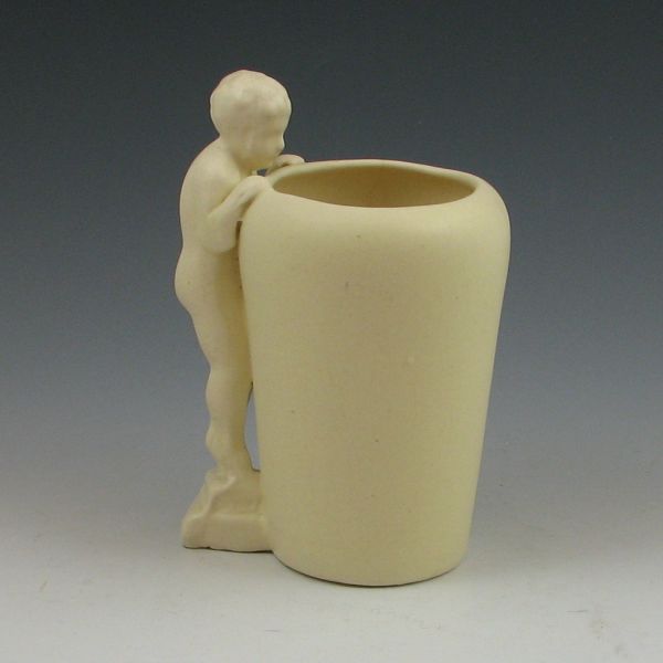 Ivory matte vase with a child