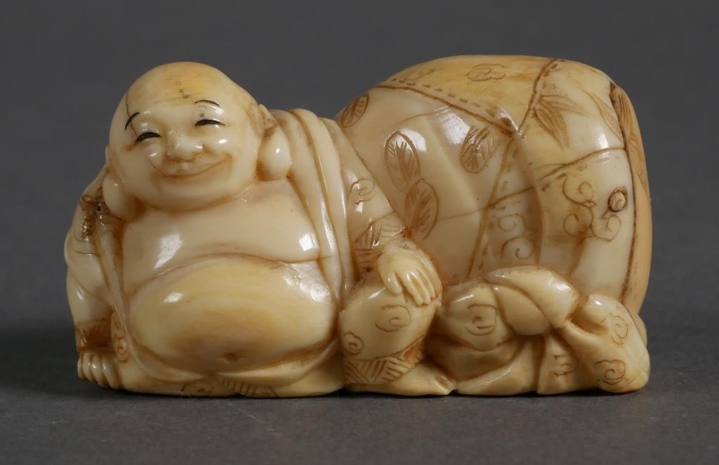 IVORY NETSUKE OF HOTEI, 19TH