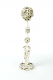 IVORY PUZZLE BALL ON STAND.  C