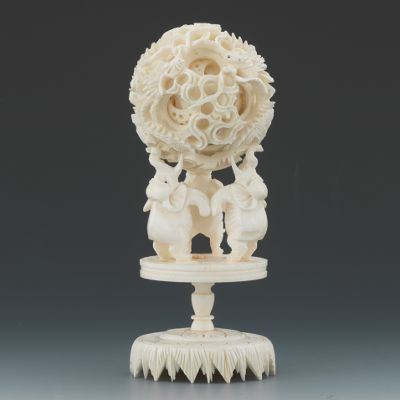 Ivory Puzzle Ball on Stand Carved