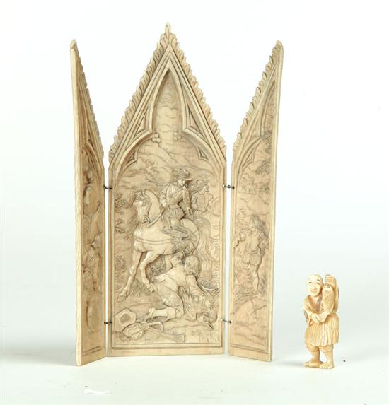 IVORY TRIPTYCH AND NETSUKE. 