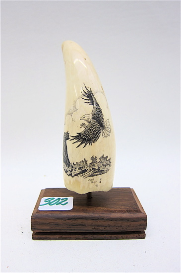 IVORY WHALE'S TOOTH scrimshawed