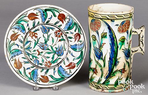 IZNIK POTTERY PLATE AND PITCHER