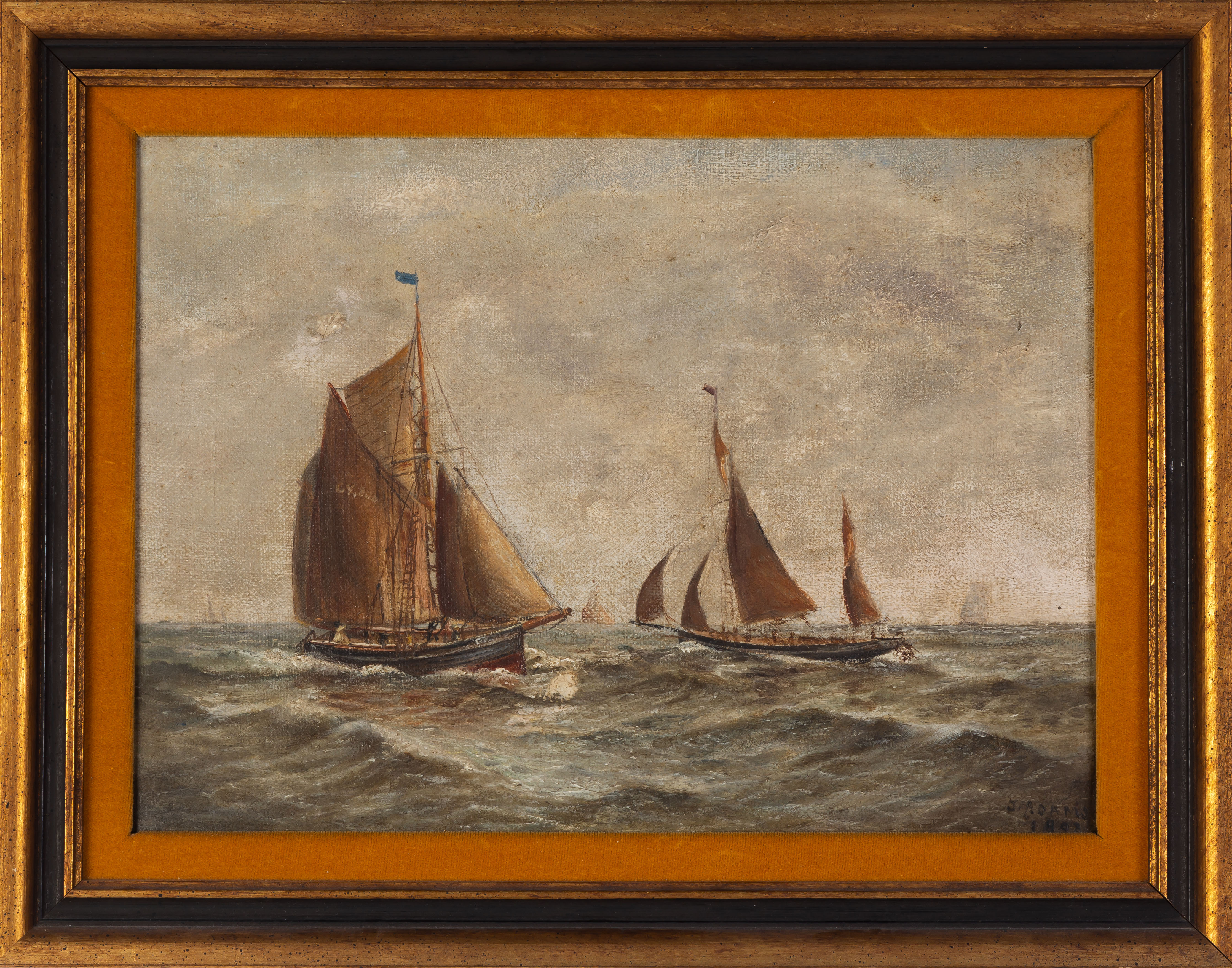 J. ADAMS 2 SAILING SHIPS OIL ON