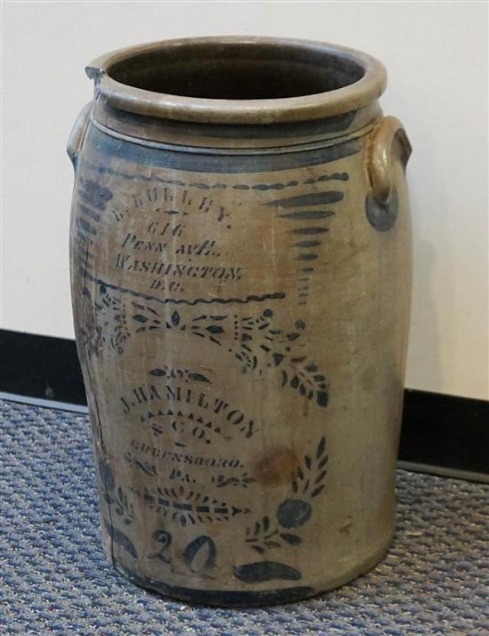 J. HAMILTON 20-GALLON CROCK