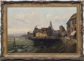 J. HERON VILLAGE SCENE OIL ON