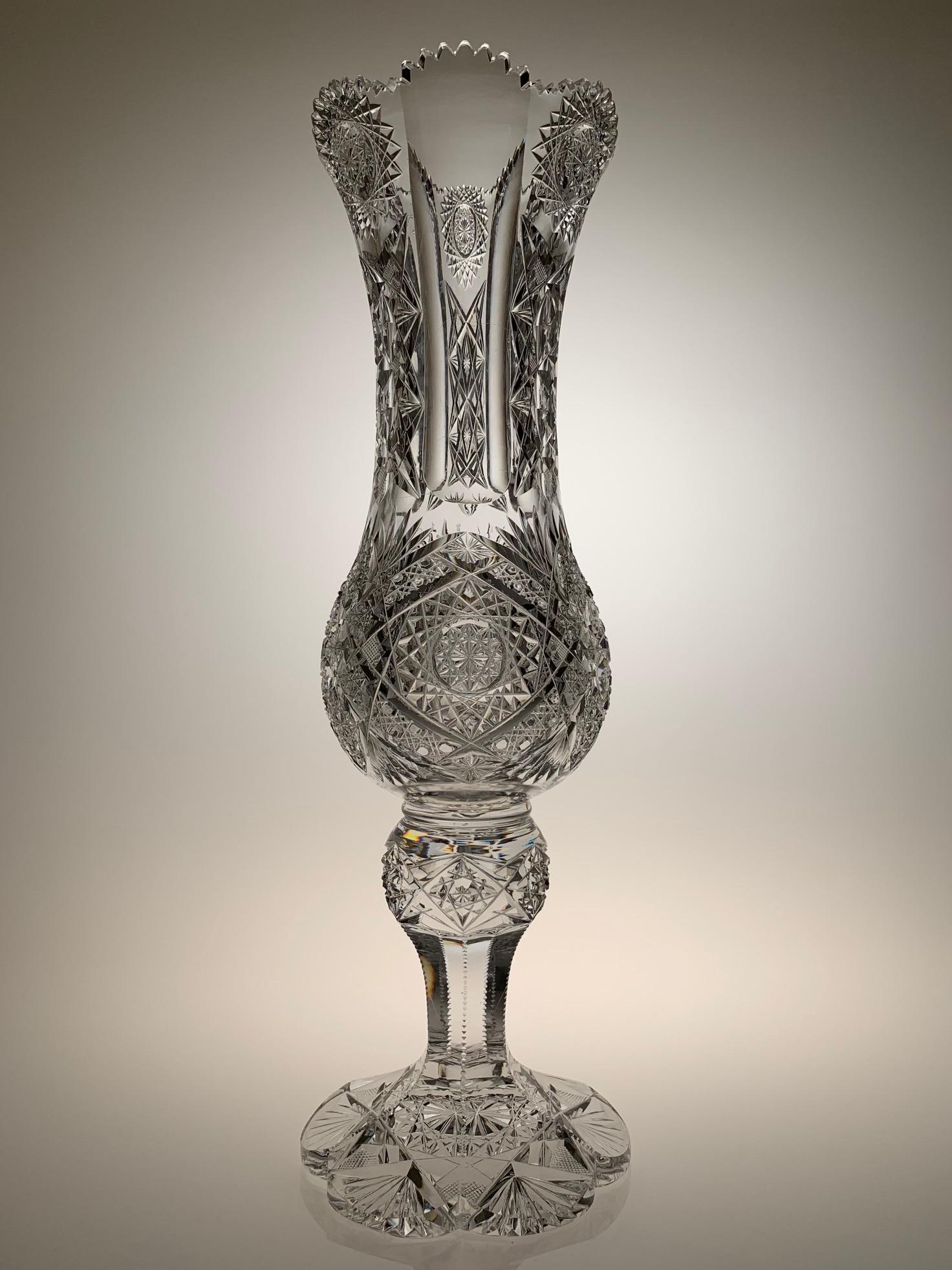 J. HOARE CUT GLASS 17.5" FOOTED