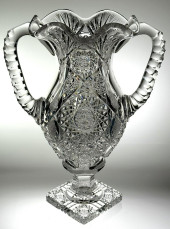 J. HOARE CUT GLASS 2 HANDLED V