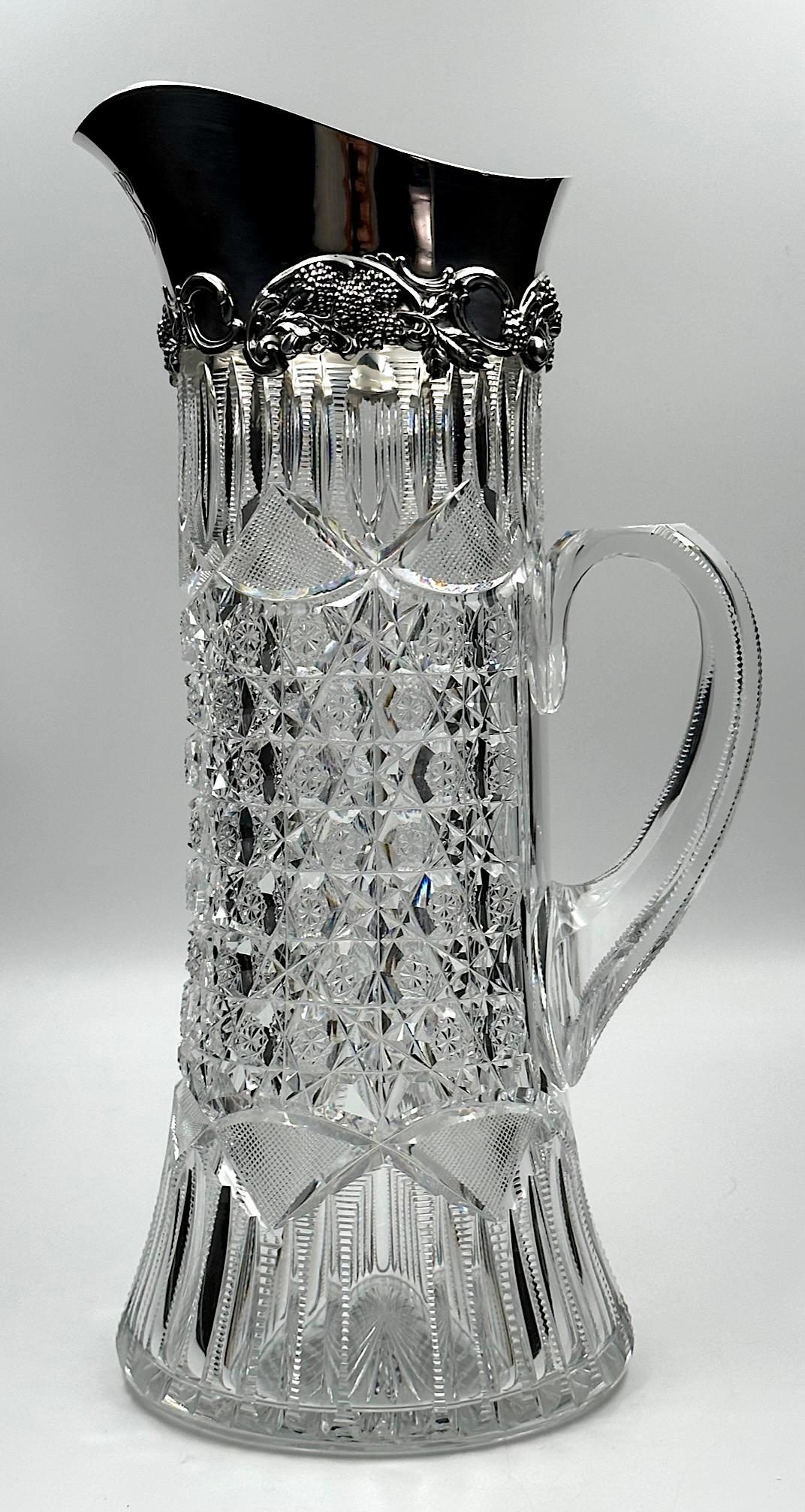 J. HOARE CUT GLASS TALL PITCHER,
