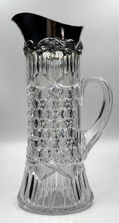 J. HOARE CUT GLASS TALL PITCHE