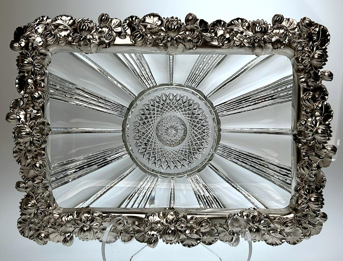 J. HOARE CUT GLASS TRAY WITH GORHAM
