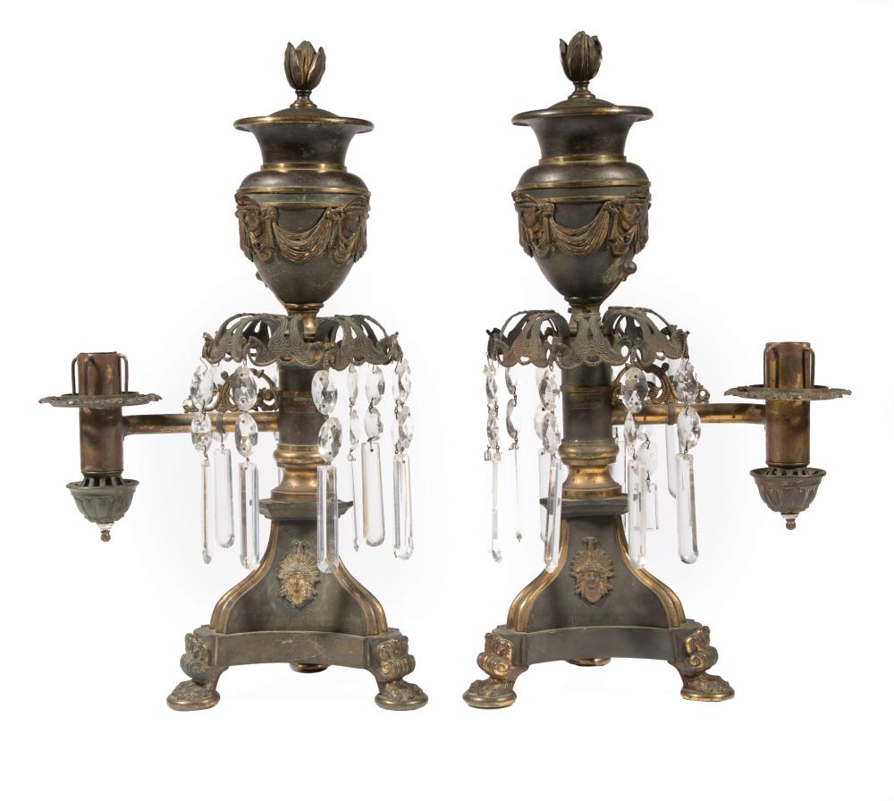 J & I COX BRONZE ARGAND LAMPSPair
