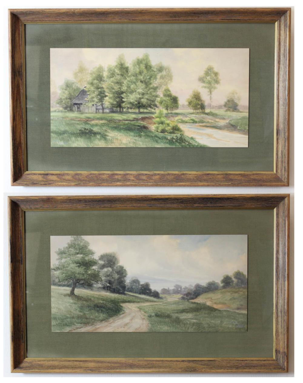 J. LANE TWO LANDSCAPE WATERCOLORS
